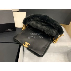Chanel Winter Soft Rabbit Hair Chain Shoulder Flap Bag Black As2240