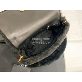 Chanel Winter Soft Rabbit Hair Chain Shoulder Flap Bag Black As2240