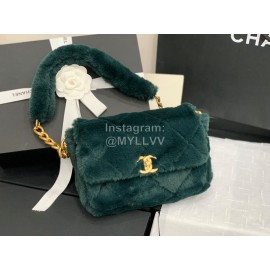 Chanel Winter Soft Rabbit Hair Chain Shoulder Flap Bag Green As2240