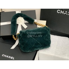 Chanel Winter Soft Rabbit Hair Chain Shoulder Flap Bag Green As2240