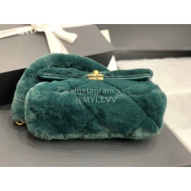 Chanel Winter Soft Rabbit Hair Chain Shoulder Flap Bag Green As2240