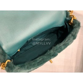 Chanel Winter Soft Rabbit Hair Chain Shoulder Flap Bag Green As2240