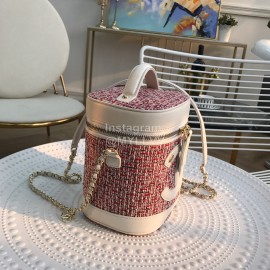 Chanel Woolen Chain Crossbody Bucket Bag Cosmetic Bag Red