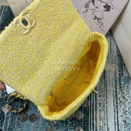 Chanel Yellow Cloth Gold Chain Crossbody Flap Bag As1160