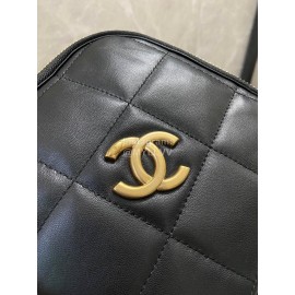 Chanel Vintage Sheepskin Square Chain Crossbody Bag Black