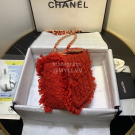 Chanel Woolen Knitting Chain Crossbody Flap Bag Red As0974