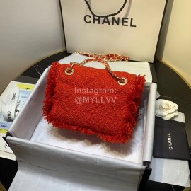 Chanel Woolen Knitting Chain Crossbody Flap Bag Red As0974