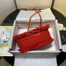 Chanel Woolen Knitting Chain Crossbody Flap Bag Red As0974