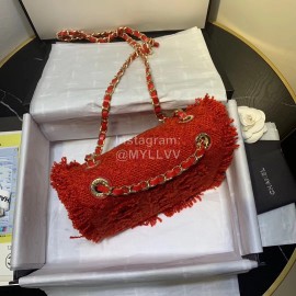 Chanel Woolen Knitting Chain Crossbody Flap Bag Red As0974