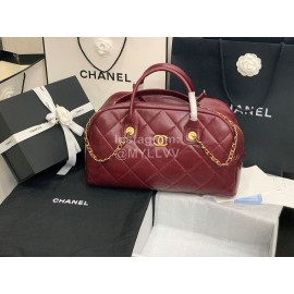 Chanel Calf Large Chain Crossbody Travelling Bag Wine Red As8396