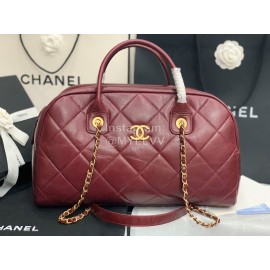 Chanel Calf Large Chain Crossbody Travelling Bag Wine Red As8396