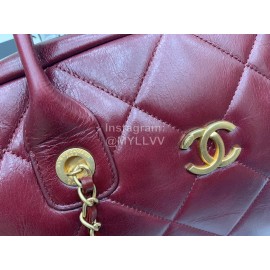 Chanel Calf Large Chain Crossbody Travelling Bag Wine Red As8396