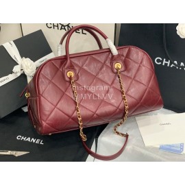 Chanel Calf Large Chain Crossbody Travelling Bag Wine Red As8396