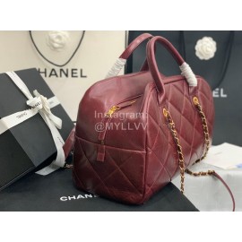Chanel Calf Large Chain Crossbody Travelling Bag Wine Red As8396