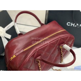 Chanel Calf Large Chain Crossbody Travelling Bag Wine Red As8396