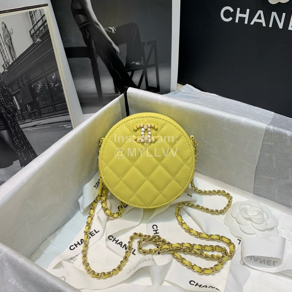 Chanel Calf Chain Crossbody Round Bag Yellow