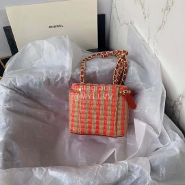 Chanel Weave Chain Crossbody Cosmetic Bag Orange Ap1999