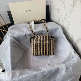 Chanel Weave Chain Crossbody Cosmetic Bag Black Ap1999