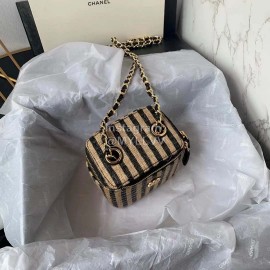 Chanel Weave Chain Crossbody Cosmetic Bag Black Ap1999