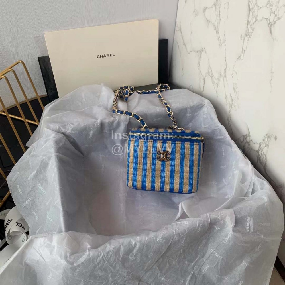 Chanel Weave Chain Crossbody Cosmetic Bag Blue Ap1999