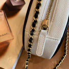Chanel White Plaid Leather Chain Crossbody Round Bag 