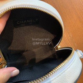 Chanel White Plaid Leather Chain Crossbody Round Bag 