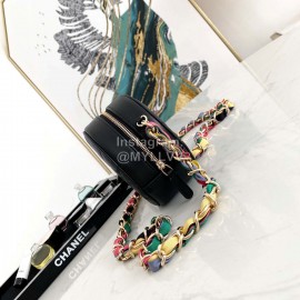 Chanel Black Plaid Leather Chain Crossbody Round Bag 