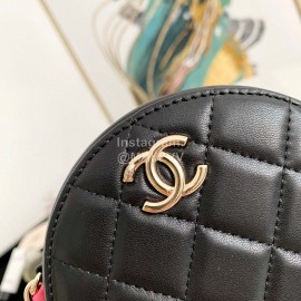 Chanel Black Plaid Leather Chain Crossbody Round Bag 