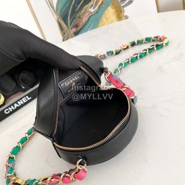 Chanel Black Plaid Leather Chain Crossbody Round Bag 