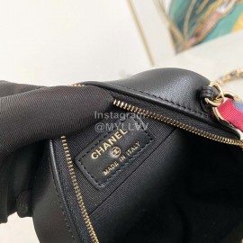 Chanel Black Plaid Leather Chain Crossbody Round Bag 