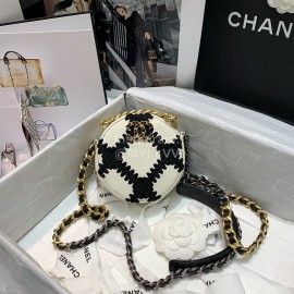 Chanel White Calf Chain Crossbody Round Bag 