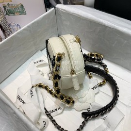 Chanel White Calf Chain Crossbody Round Bag 