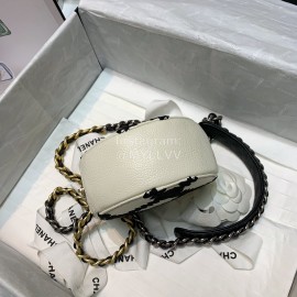 Chanel White Calf Chain Crossbody Round Bag 