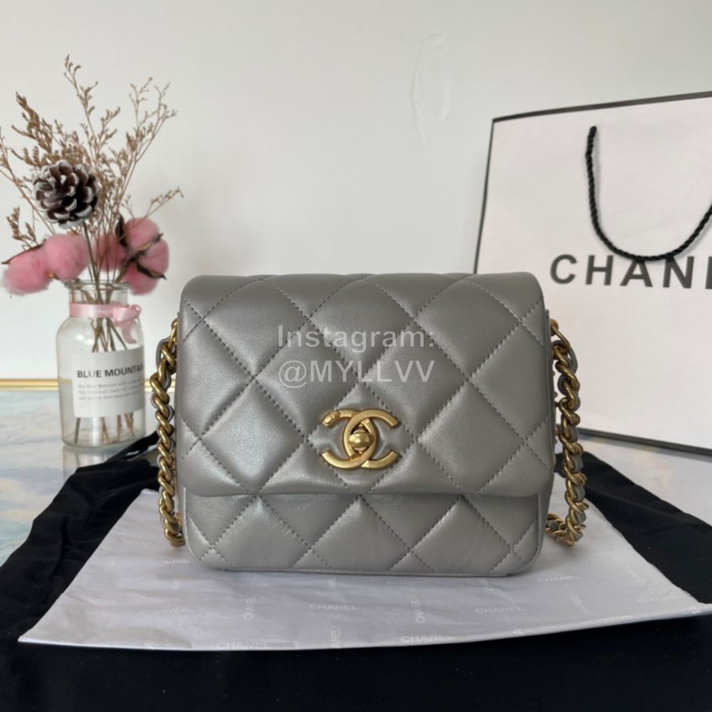 Chanel Winter Leather Chain Flap Bag For Women Gray As2733