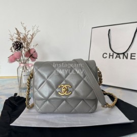 Chanel Winter Leather Chain Flap Bag For Women Gray As2733