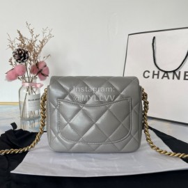 Chanel Winter Leather Chain Flap Bag For Women Gray As2733