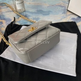 Chanel Winter Leather Chain Flap Bag For Women Gray As2733