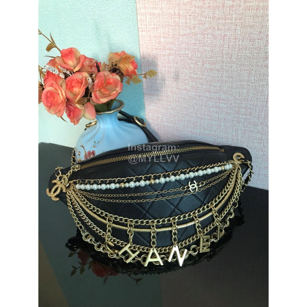 Chanel Vintage Sheepskin Pearl Chain Chest Bag S0775