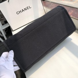 Chanel Black Denim Canvas Shopping Bag Chain Shoulder Bag For Women 