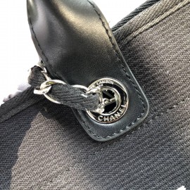 Chanel Black Denim Canvas Shopping Bag Chain Shoulder Bag For Women 