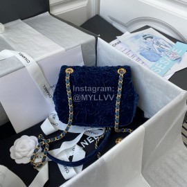 Chanel Winter Velvet Chain Crossbody Flap Bag For Women Navy As2619