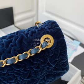 Chanel Winter Velvet Chain Crossbody Flap Bag For Women Navy As2619