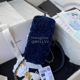 Chanel Winter Velvet Chain Crossbody Flap Bag For Women Navy As2619