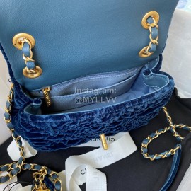 Chanel Winter Velvet Chain Crossbody Flap Bag For Women Navy As2619