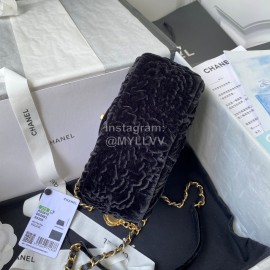 Chanel Winter Velvet Chain Crossbody Flap Bag For Women Black As2619