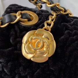 Chanel Winter Velvet Chain Crossbody Flap Bag For Women Black As2619