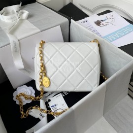 Chanel Vintage Sheepskin Chain Crossbody Flap Bag White As2693