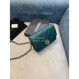 Chanel Vintage Sheepskin Diamond Buckle Chain Crossbody Flap Bag Green