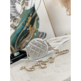 Chanel Camellia Round Chain Crossbody Bag Silver 82121