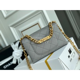 Chanel Winter Cowhide Gold Chain Flap Bag For Women Gray